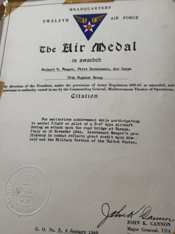 86th-FS-Richard-W.-Menger-Air-Medal.-Richard-W.-Menger-collection-via-his-family