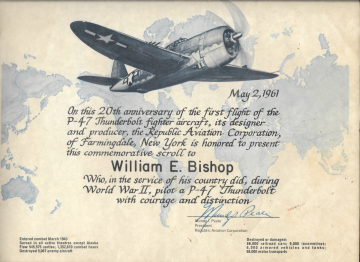 Republic-Aviation-Corp-Comemorative-scroll-for-86th-FS-William-E.-Bishop-via-his-family
