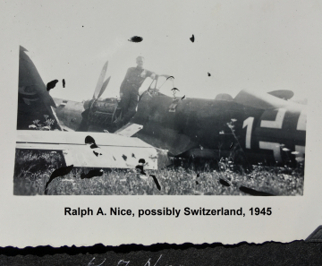 85th-FS-Ralph-A.-Nice-by-damaged-German-plane-possibly-Switzerland-1945.-Stewart-Spencer-collection-via-Paul-Spencer