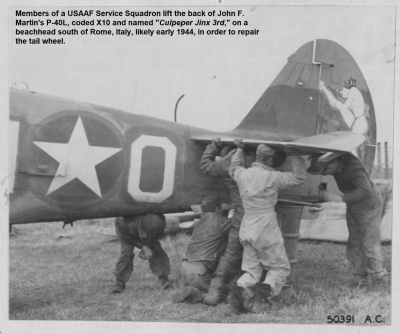 85th-FS-John-F.-Martins-P-40L-Culpeper-Jinx-3rd-tail-wheel-repair-via-David-Lay