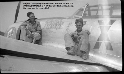 85th-FS-Ralph-Cox-left-and-Harold-Stevens-on-P-47-Pistol-Packing-Mamma.-Montie-Whittenberg-collection-via-Ron-Whittenberg