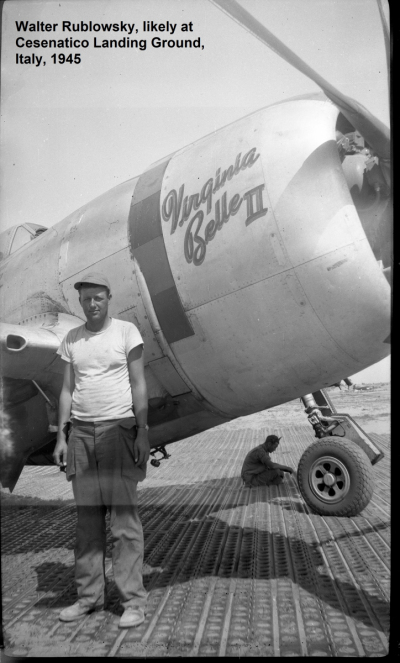85th-FS-Walter-Rublowsky-next-to-P-47-Virginia-Bell-II-at-Cesenatico-Italy-1945.-Montie-Whittenberg-collection-via-Ron-Whittenberg