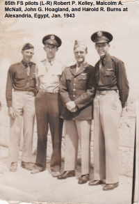 85th-FS-pilots-L-R-Kelley-McNall-Hoaglan-Burns-at-Alexandria-Jan.-1943.-Robert-Kelley-collection-via-Peter-Kelley