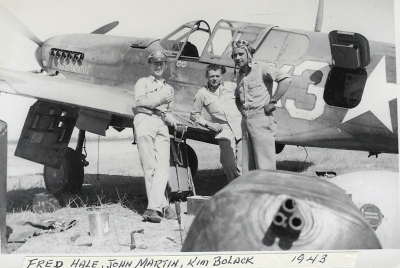 85th-FS-pilots-Charles-Fred-Hale-John-Martin-and-Charles-Kim-Bolack-beside-P-40-haleStorm.-Malcolm-McNall-collection-via-Mike-McNall