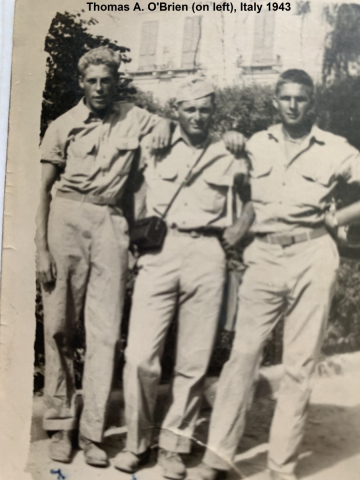 86th-FS-Thomas-A.-OBrien-on-left-with-Moe-Wisconsin-and-Bob-Northamton-MA-Italy-1943.-Thomas-A.-OBrien-collection-via-his-family