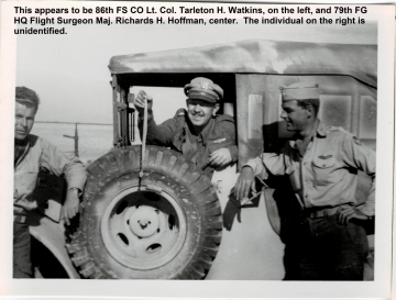Possibly-86th-FS-CO-Tarleton-Watkins-on-left-and-79th-HQ-flight-surgeon-Richards-Hoffman-center.-Mark-Joyce-collection