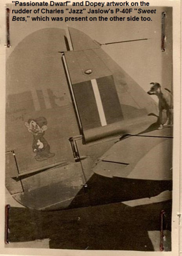 1_87th-FS-Charles-Jaslows-P-40-Sweet-Bets-rudder-art-AFHRA-photo