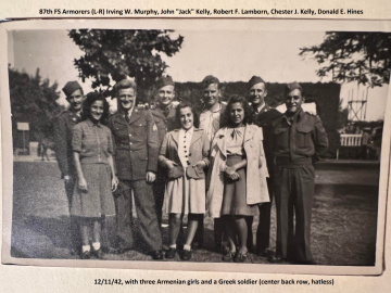 87th-FS-Armorers-L-R-MurphyJ-KellyLambornC-KellyHInes-12-11-42-with-Armenian-girls-and-Greek-soldier.-Robert-Lamborn-collection-via-his-family