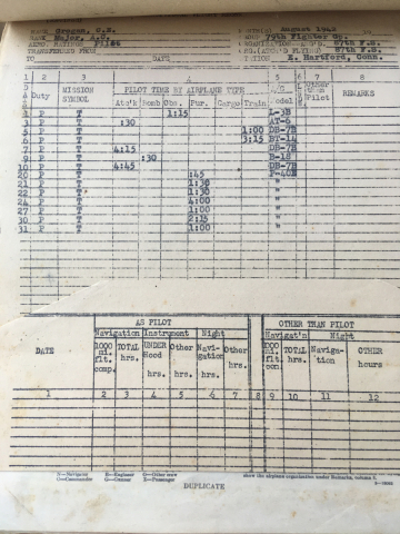 87th-FS-Charles-Grogan-flight-log-August-1942-via-Steve-Grogan