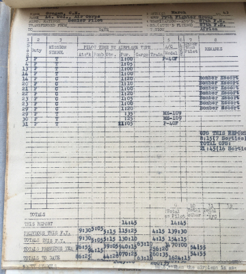 87th-FS-Charles-Grogan-flight-log-March-1943-via-Steve-Grogan