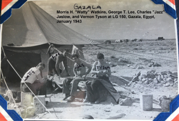 87th-FS-pilots-Vernon-Tyson-Charles-Jaz-Jaslow-George-Lee-and-Morris-Watty-Watkins-at-Gazala.-Charles-Grogan-collection-via-Steve-Grogan-Copy