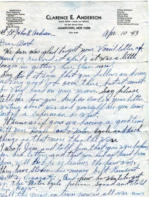 85th-FS-pilot-Capt.-John-R-Anderson-10-April-1943-letter-from-family-page-1-via-Jane-Anderson-Jones-and-Molly-Anderson
