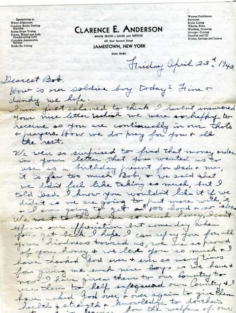 85th-FS-pilot-Capt.-John-R-Anderson-23-April-1943-letter-from-family-page-1-via-Jane-Anderson-Jones-and-Molly-Anderson