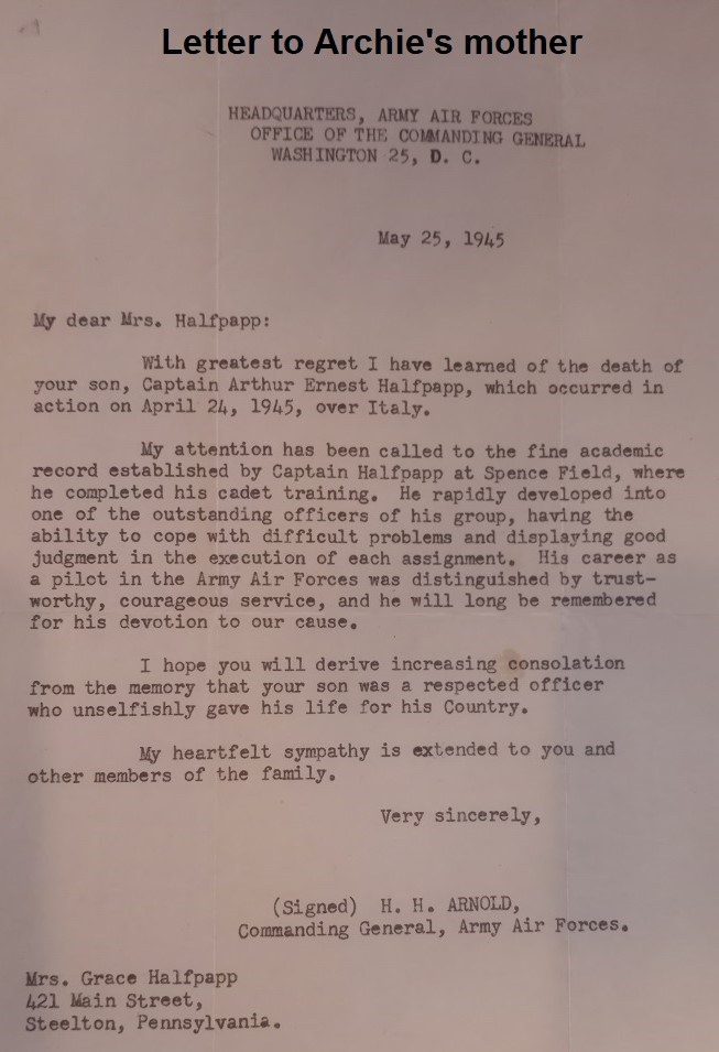Letter-from-General-Hap-Arnold-to-Archies-mother-via-Jack-Sipe