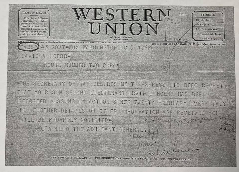 86th-FS-Irvin-C.-Hoerr-MIA-Western-Union-telegram-via-great-niece-Allison-Winiger